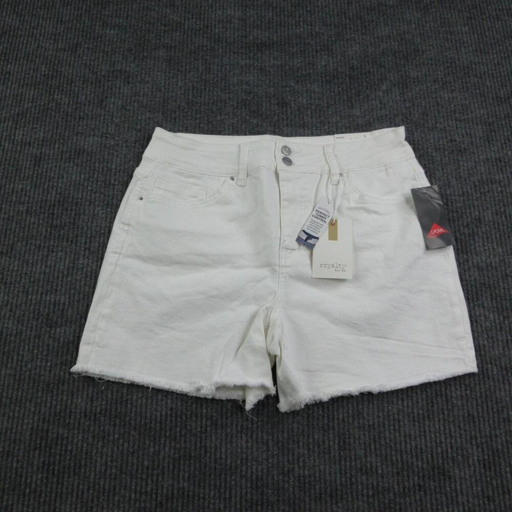 Royalty For Me Shorts Womens L White Cut-Off Fringe Denim High Rise 32x5* NWT